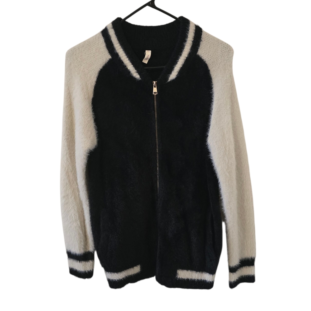 Wishlist Small Eyelash Knit Bomber Varsity Jacket Colorblock